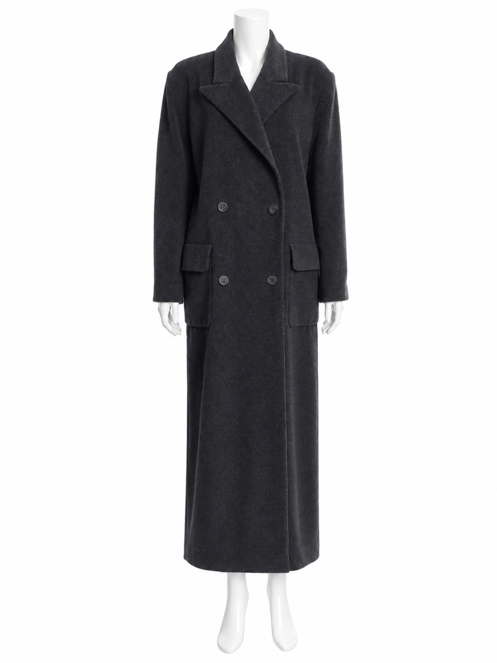 Vintage Escada Charcoal Wool Long Coat | Double Breasted | Made in Germany | M/L